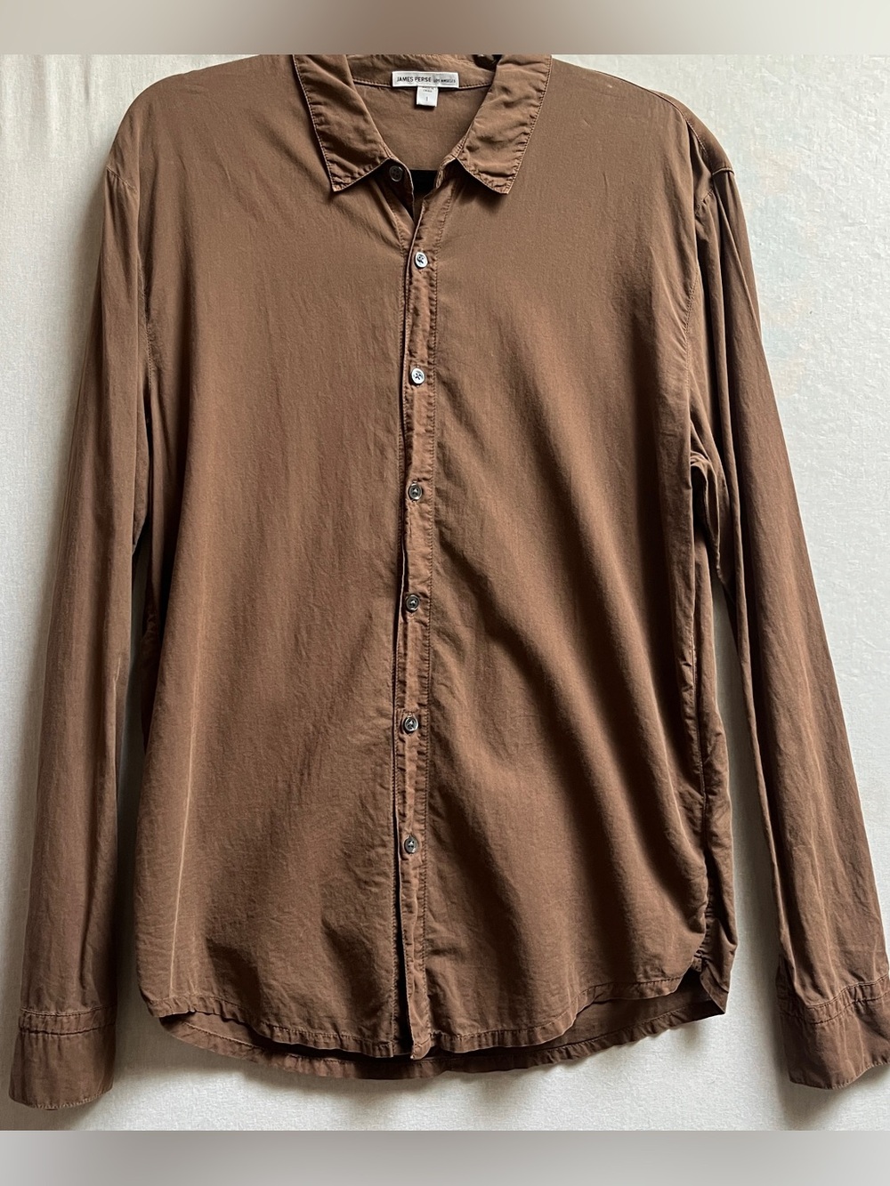 James Perse Brown Casual Long-Sleeve Button-Down Shirt Size 1 S/M